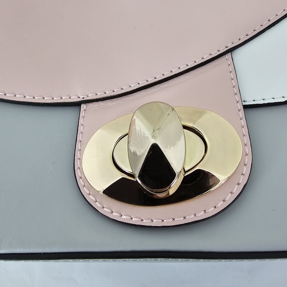 Made In Italy Smooth Leather Handbag Pink White and Gray With Strap - Picture 6 of 9